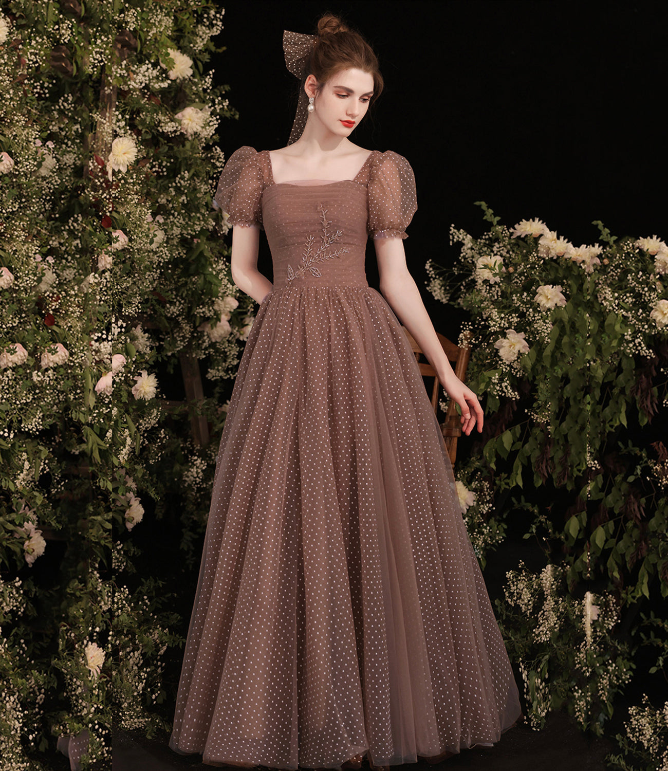 Cute tulle long A line prom dress evening dress  8801