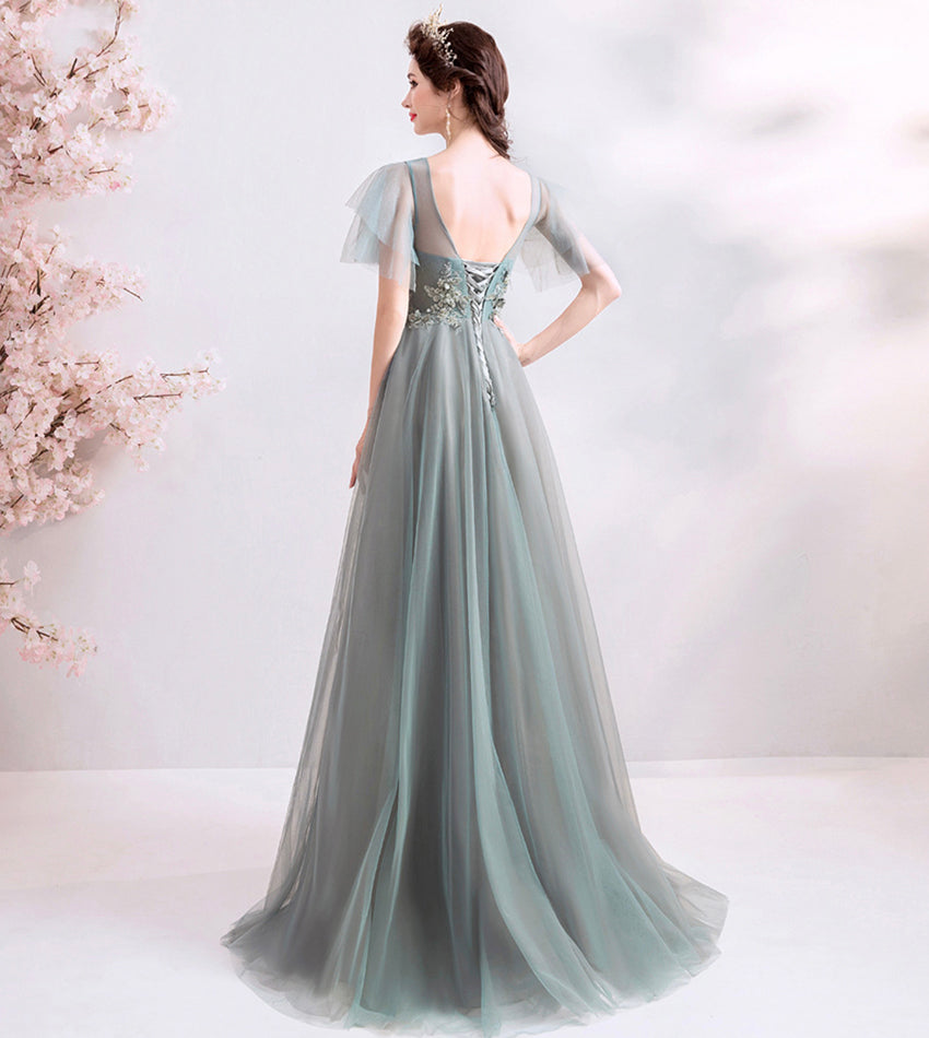 Elegant v neck lace long prom dress evening dress  8531