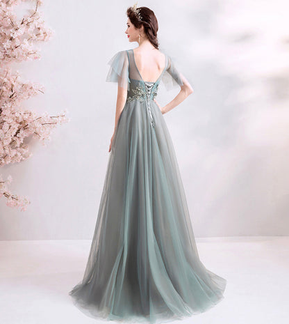Elegant v neck lace long prom dress evening dress  8531