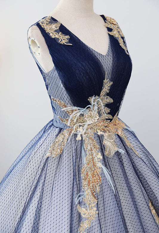 Blue v neck sequins long ball gown dress formal dress  8913
