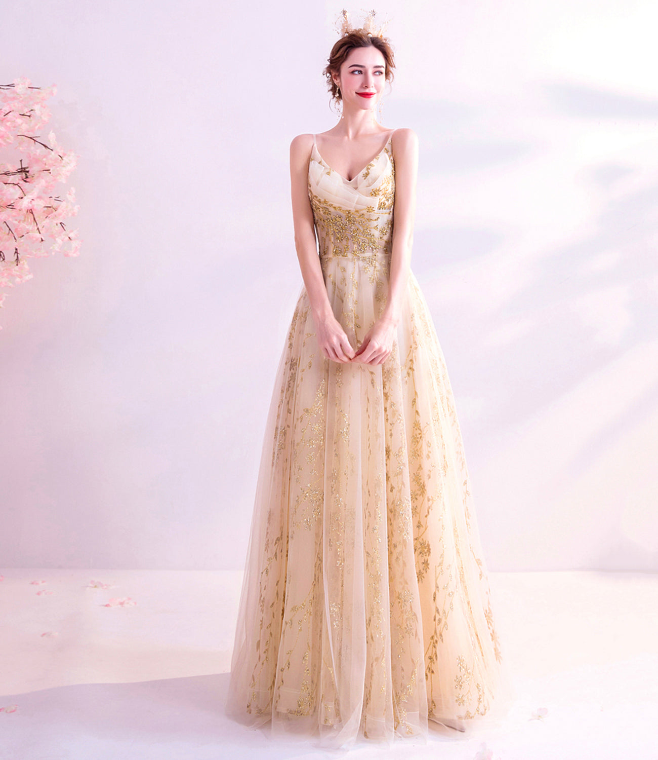 Elegant tulle sequins long A line prom dress evening dress  8832