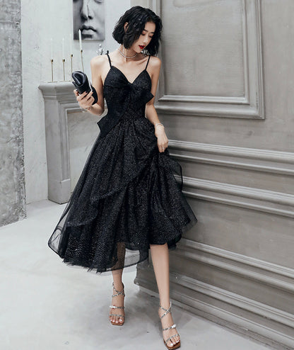 Black tulle short prom dress black evening dress  8407