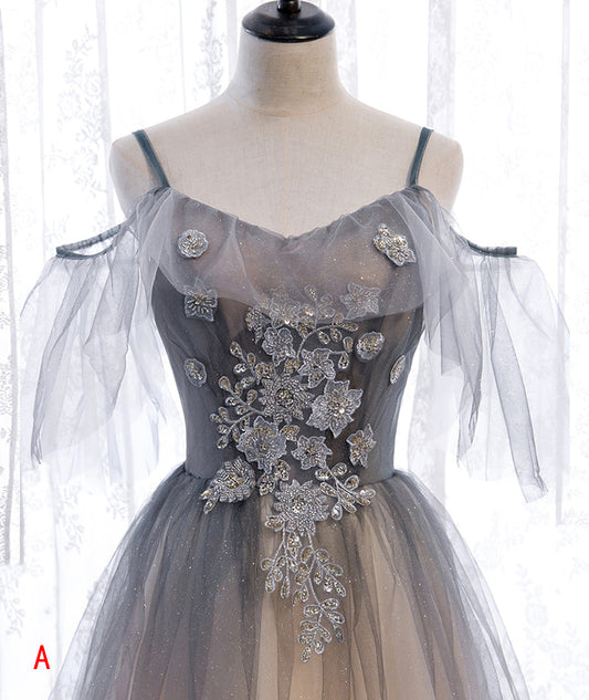 A line tulle lace long prom dress evening dress  8375
