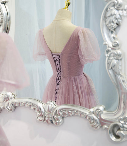 Purple tulle long A line prom dress evening dress  8820