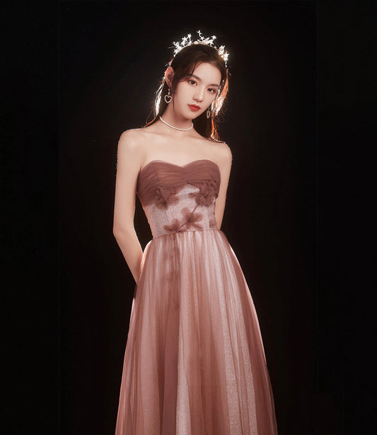 Cute tulle long A line prom dress evening dress  8841