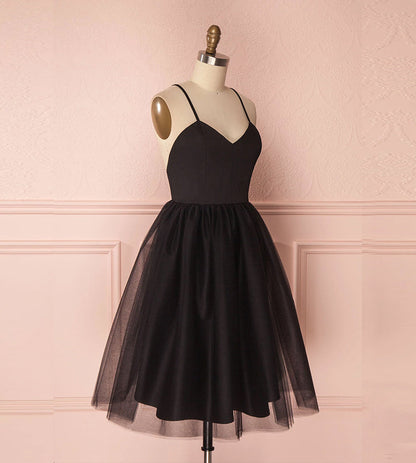 Black tulle short prom dress  8179