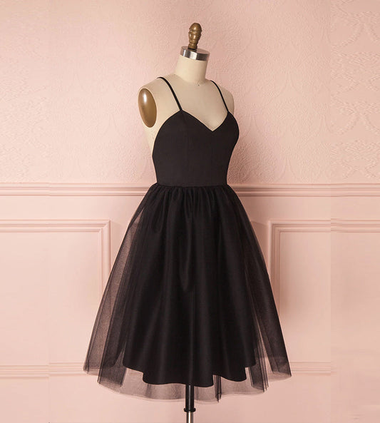 Black tulle short prom dress  8179