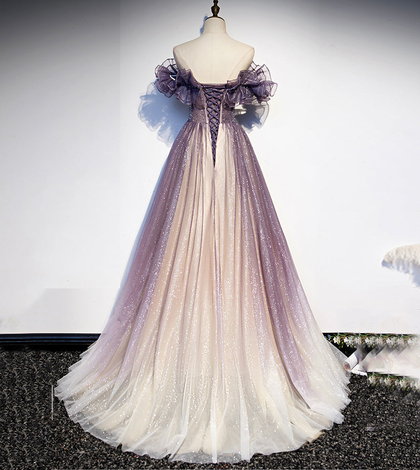 Purple tulle long ball gown dress formal dress  8544
