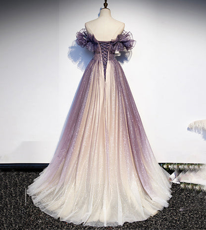 Purple tulle long ball gown dress formal dress  8544