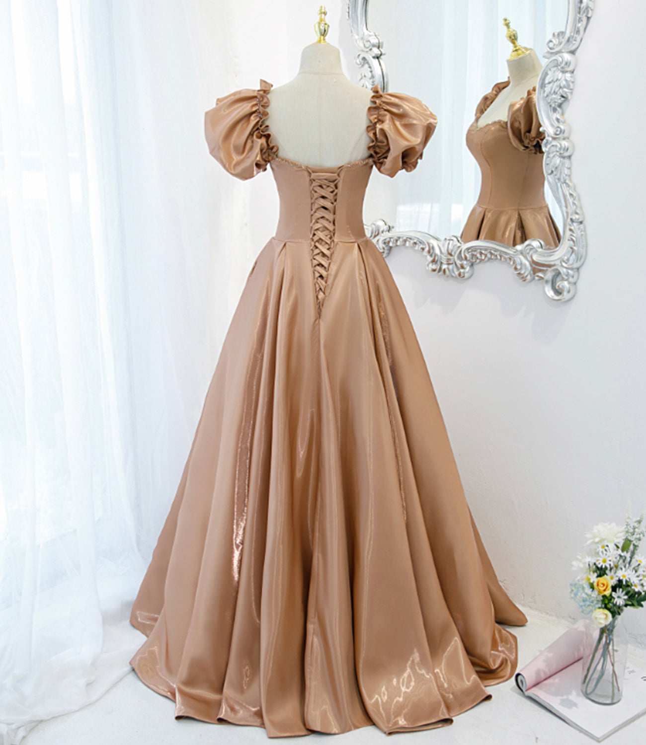 Cute satin long A line prom dress evening dress  8813
