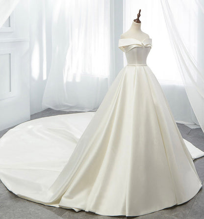 White satin long A line ball gown dress formal dress  8872