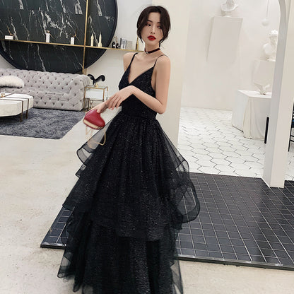 Black tulle sequins prom dress evening dress  8277