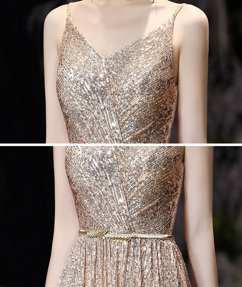 Shiny v neck sequins long prom dress evening dress  8371