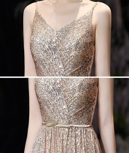 Shiny v neck sequins long prom dress evening dress  8371