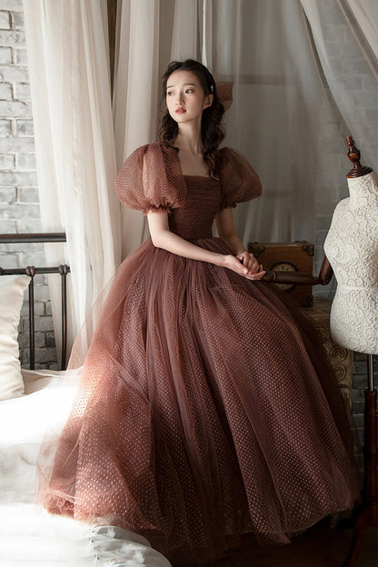 Cute tulle A line prom dress cute evening dress  8638