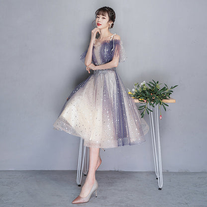 Blue tulle sequins short prom dress party dress  8354