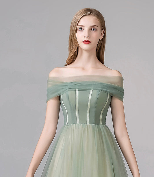 Cute tulle long A line prom dress evening dress  8791