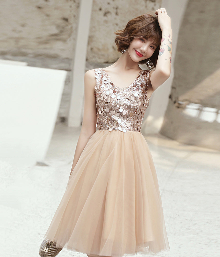 Cute tulle sequins short prom dress party dress  8301