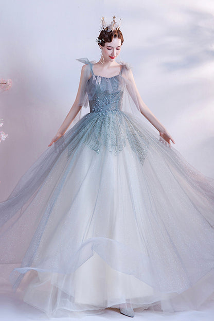 Cute tulle long A line prom dress evening dress  8703