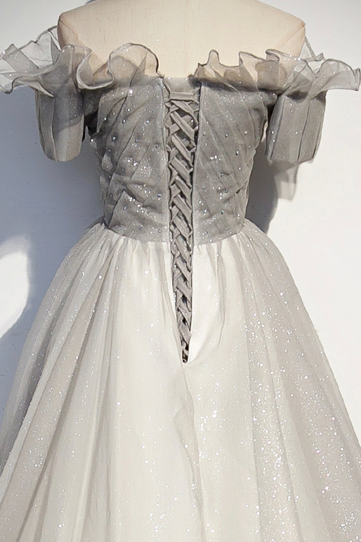 Silver tulle long ball gown dress formal dress  8598