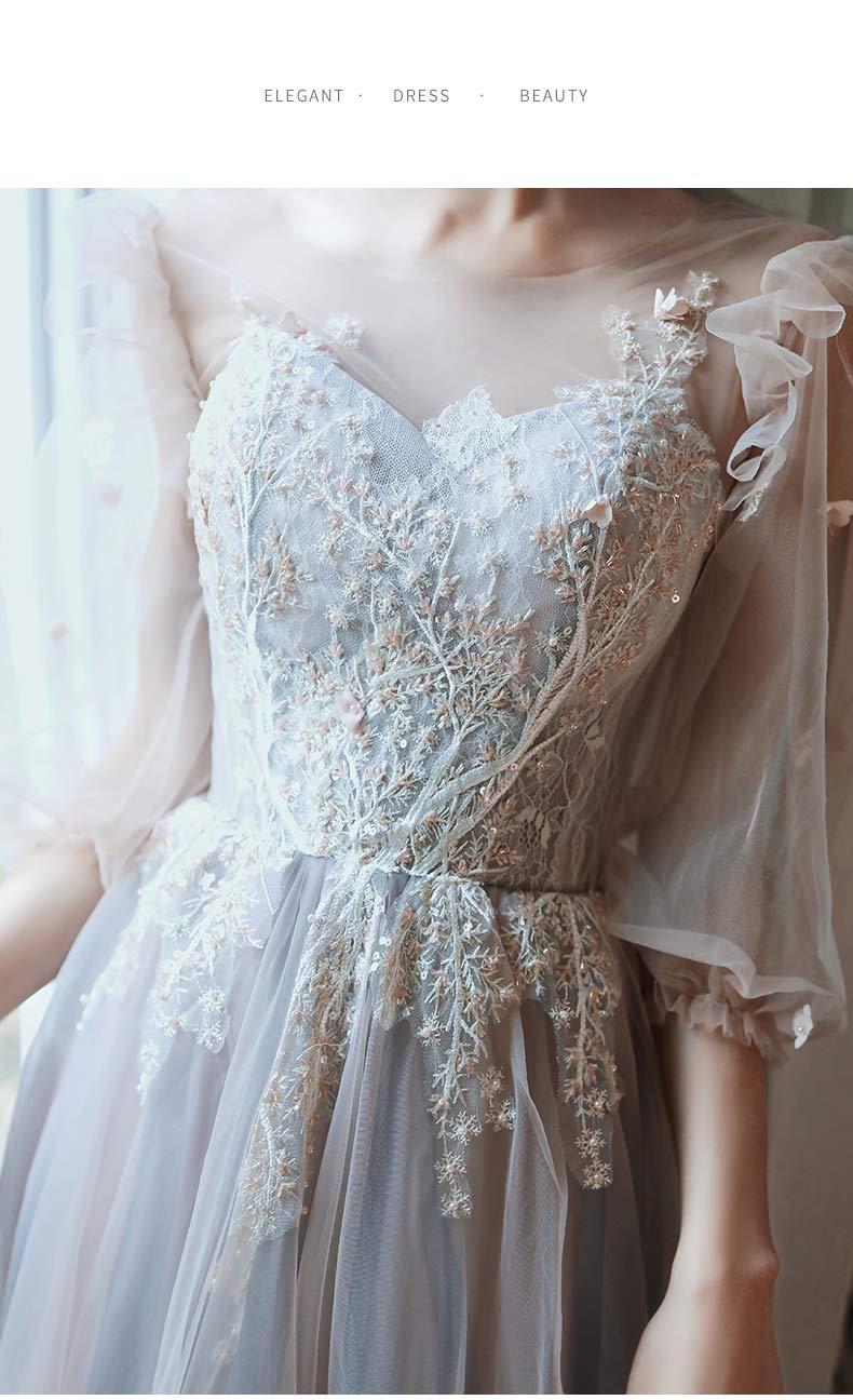 Cute tulle lace long prom dress evening dress  8343