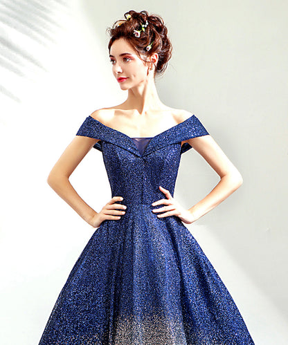 Blue sequins long ball gown dress blue evening dress  8513