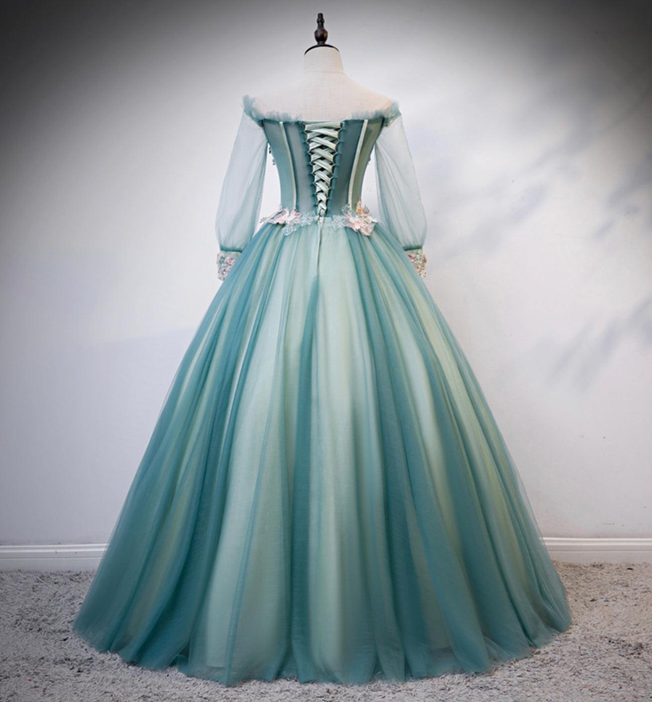 Green tulle lace long ball gown dress formal dress  8617