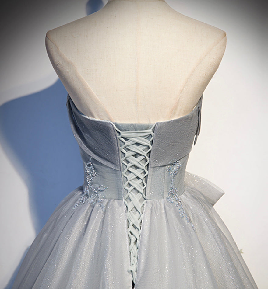 Gray tulle sequins long ball gown dress formal dress  8448