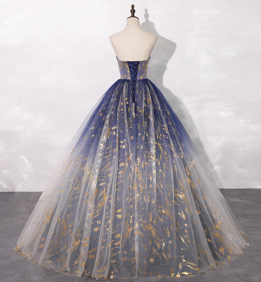 Blue tulle long prom gown blue evening dress  8462