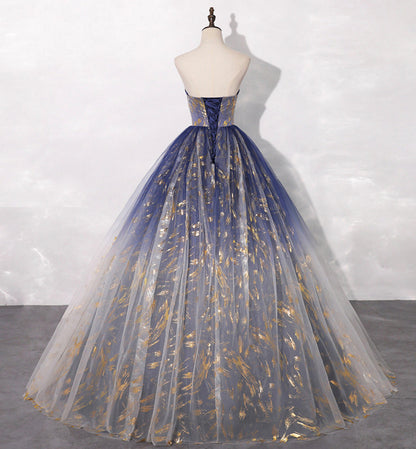 Blue tulle long prom gown blue evening dress  8462