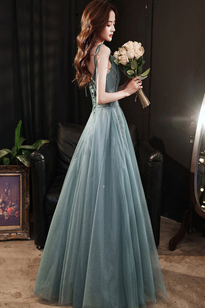 Cute tulle long A line prom dress evening dress  8781