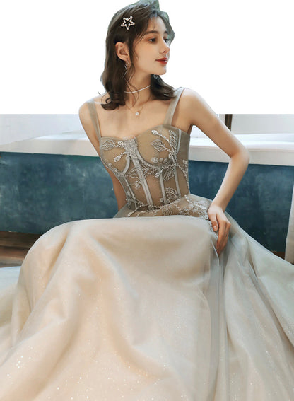 Lovely tulle lace long prom dress evening dress  8486