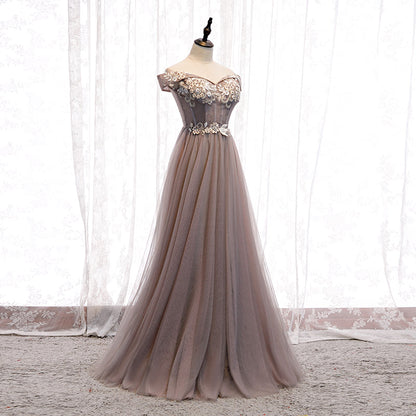 Elegant tulle lace long prom dress  8320