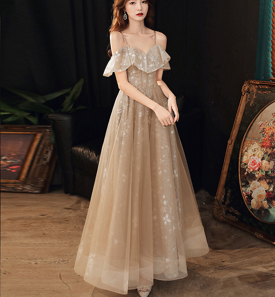 Cute tulle lace long prom dress evening dress  8461