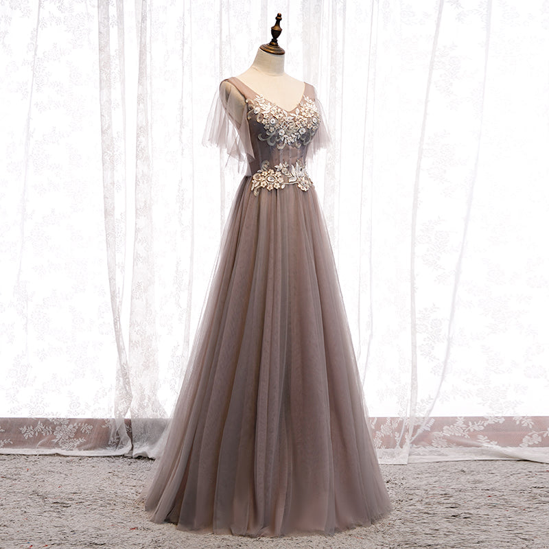 A line v neck lace long prom dress  8319