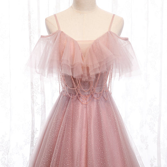 Cute tulle long prom dress evening dress  8174