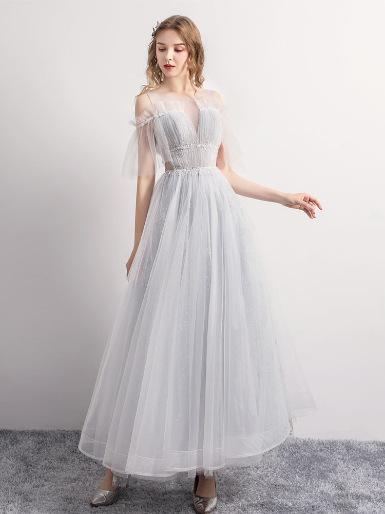 Gray tulle short prom dress party dress  8347