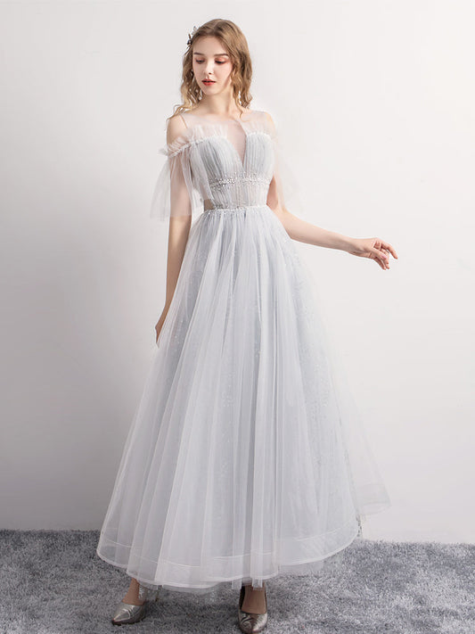 Gray tulle short prom dress party dress  8347