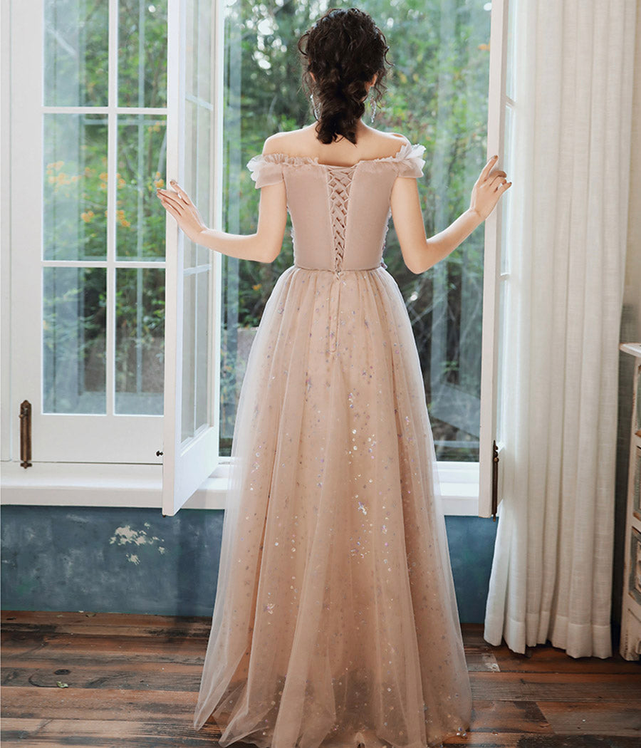 Cute tulle sequins long prom dress evening dress  8419