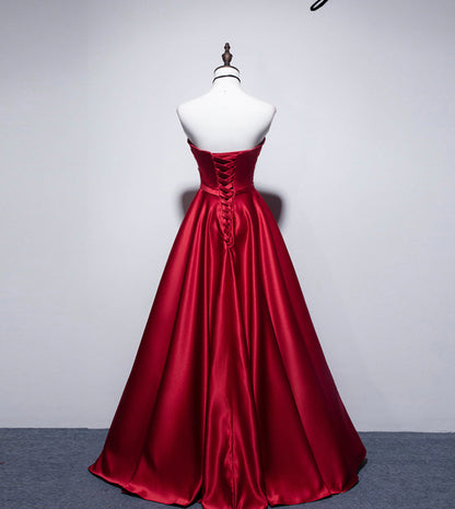 Simple satin long prom dress A line evening dress  8546
