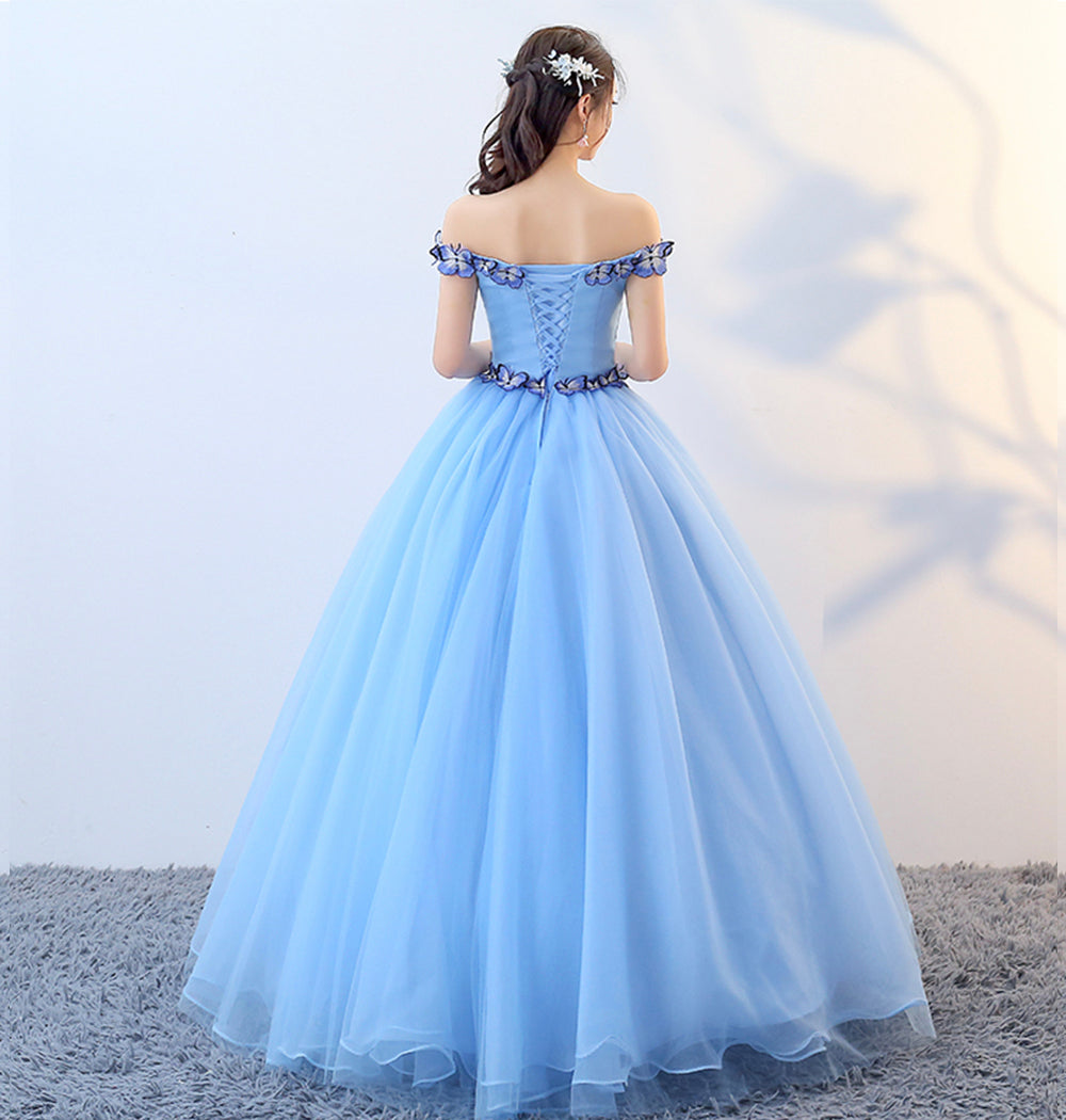 Blue tulle long ball gown dress formal dress  8627