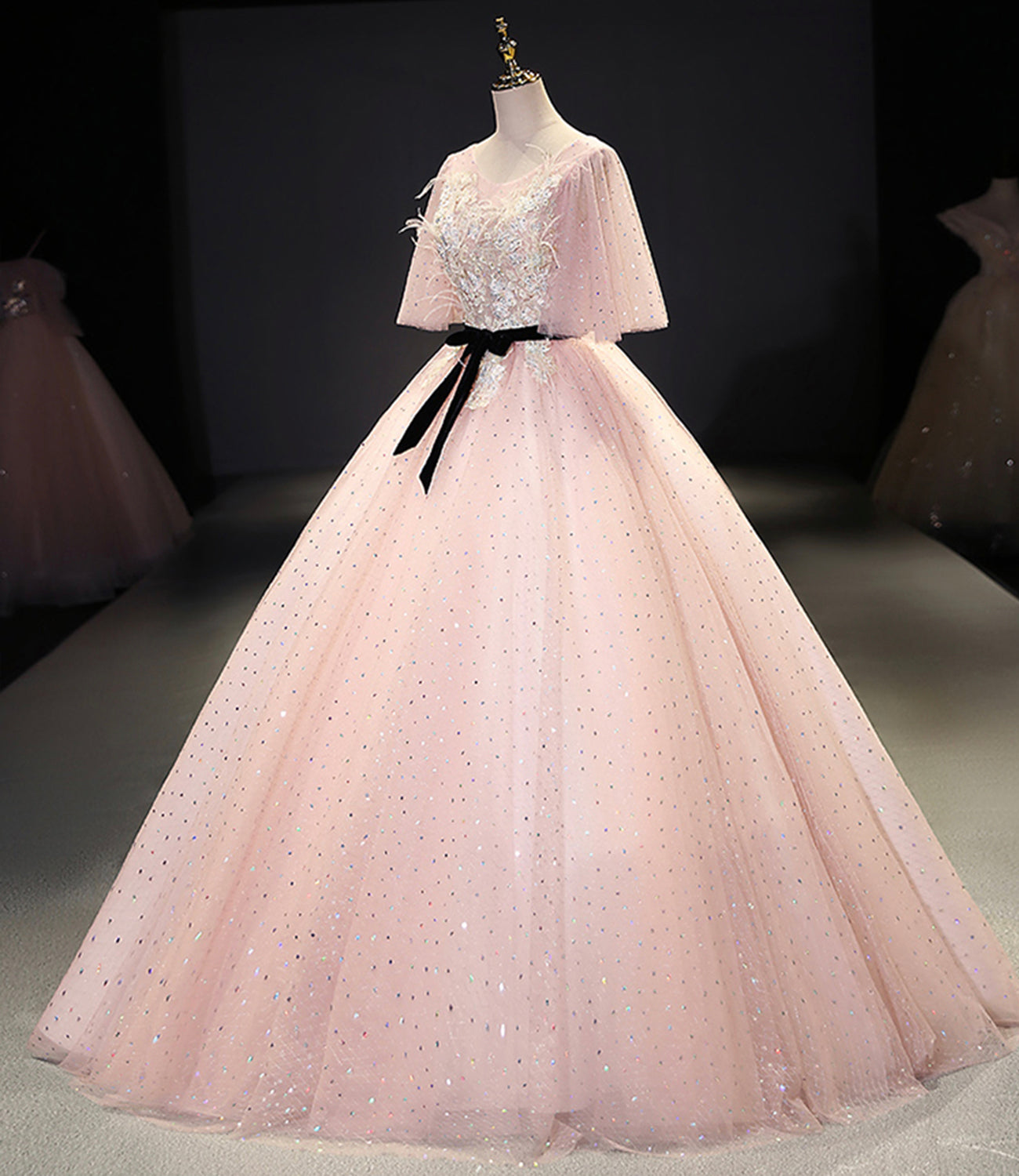 Pink tulle lace long ball gown dress fahion dress  8723
