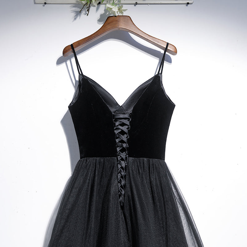 Black v neck tulle short prom dress hoco dress  8269