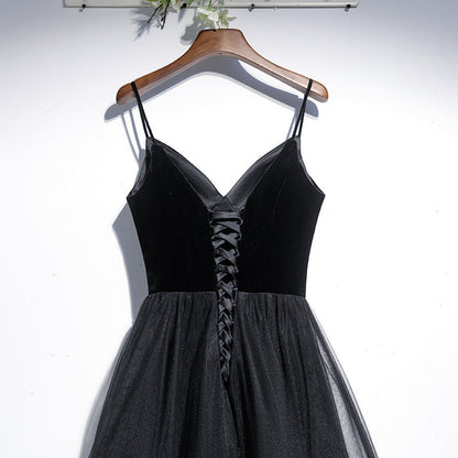Black v neck tulle short prom dress hoco dress  8269