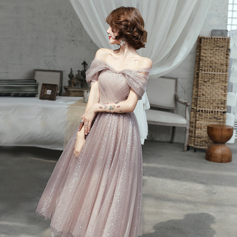 Cute tulle sequins short prom dress  8160