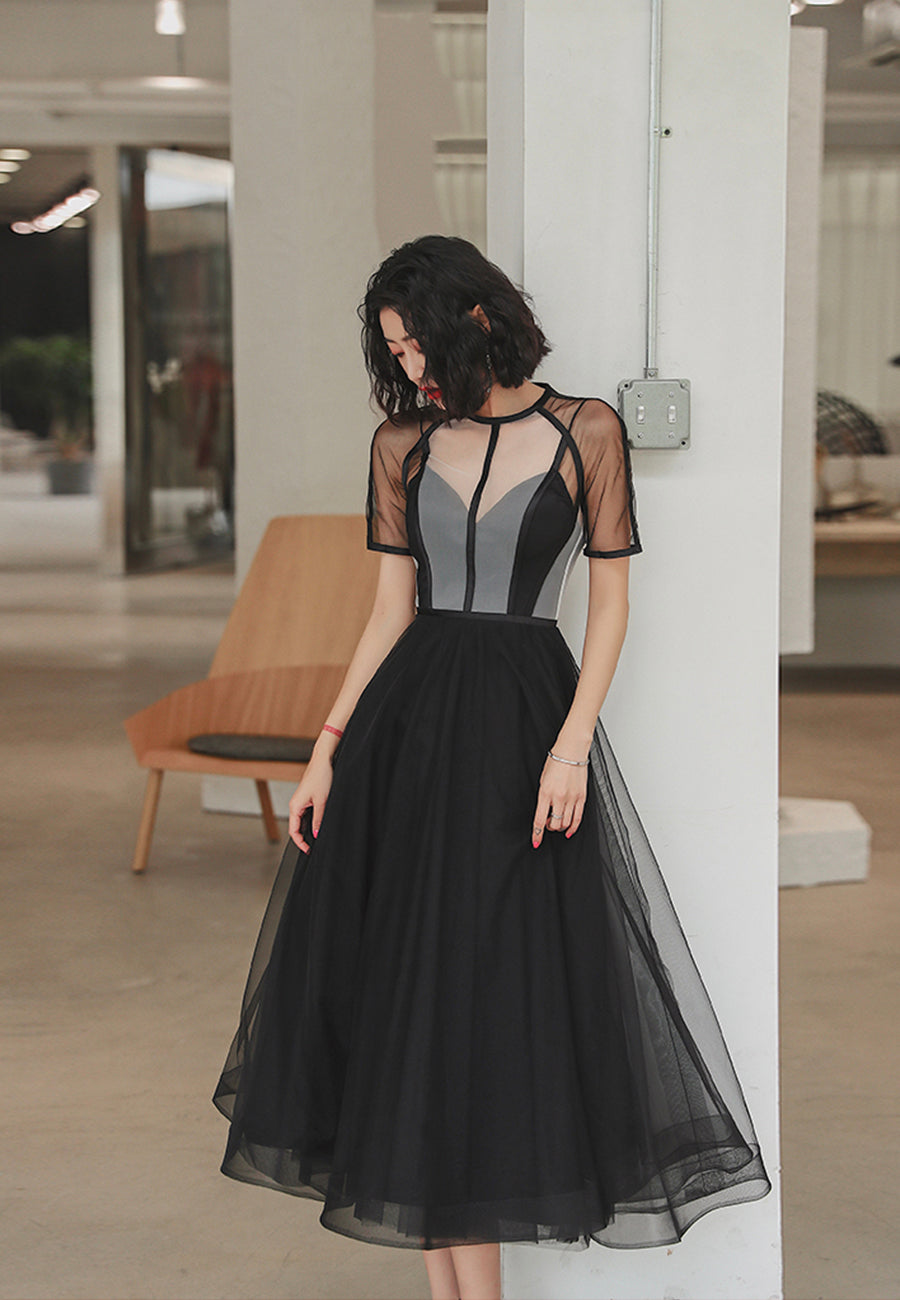 Black tulle short prom dress party dress  8309