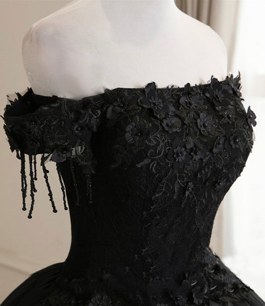 Black tulle lace long ball gown dress formal dress  8931