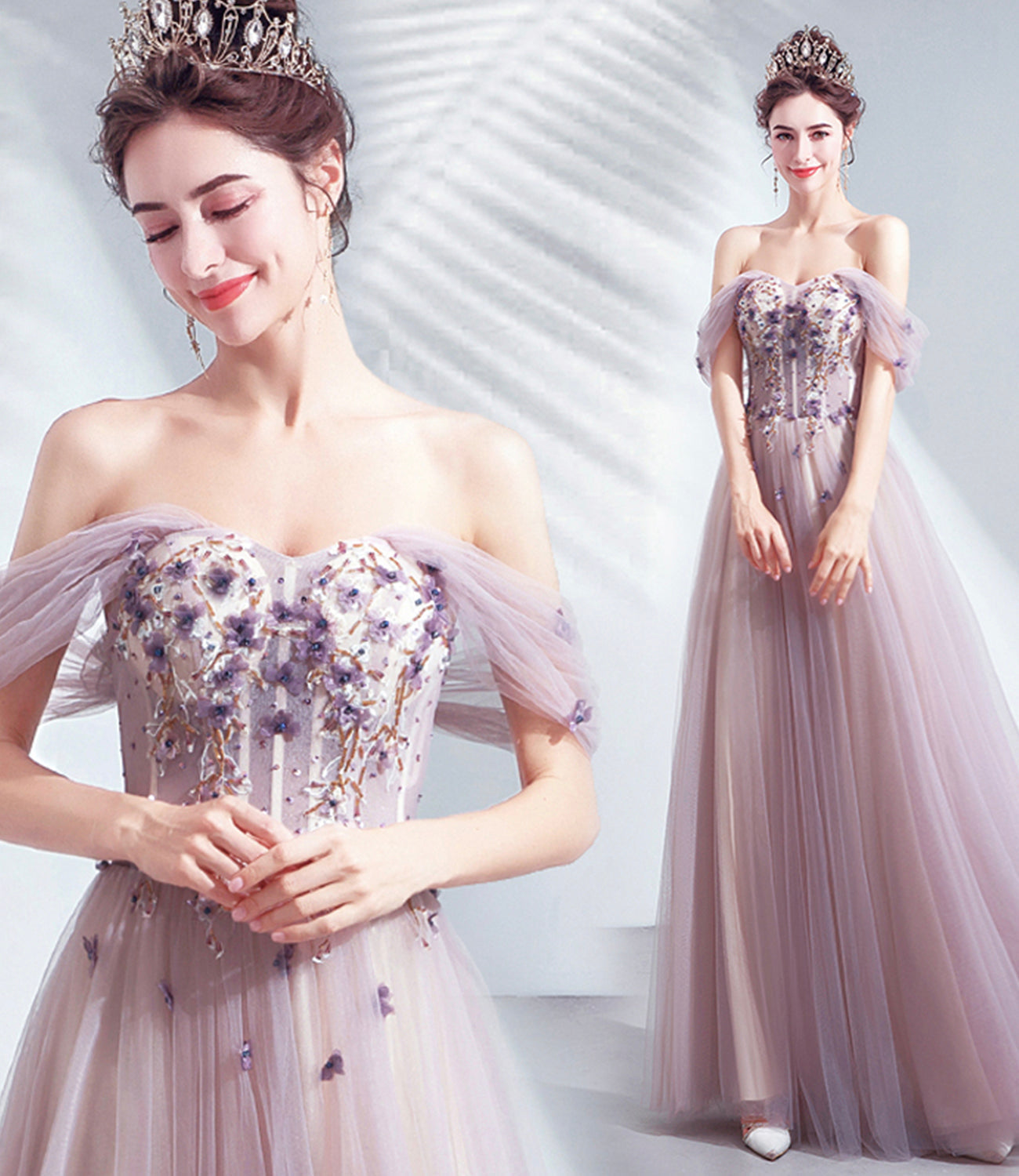Cute tulle applique long A line prom dress evening dress  8730