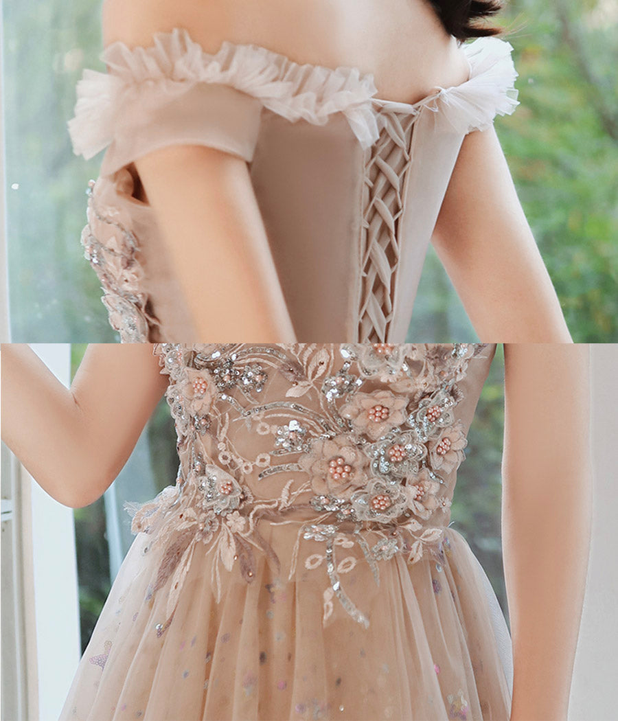 Cute tulle sequins long prom dress evening dress  8419