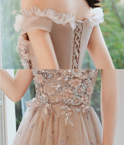 Cute tulle sequins long prom dress evening dress  8419